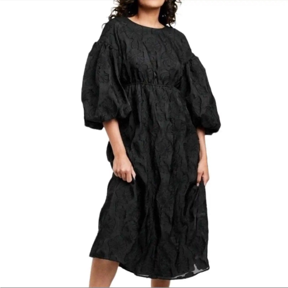 Kika Vargas Target Black Floral Textured Midi Dress XS